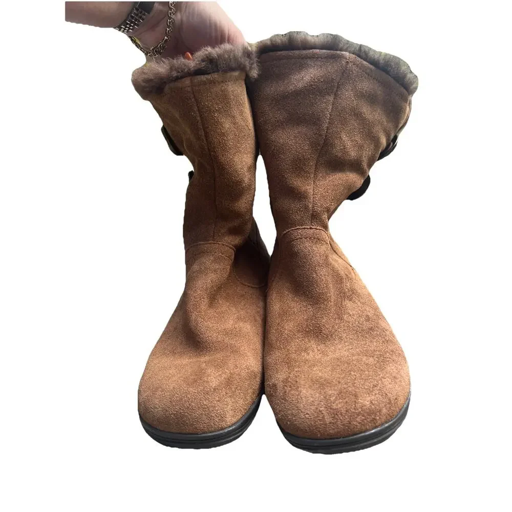 Alegria Nanook Boots Brown Leather Faux Fur Lined Suede Women's Button 37